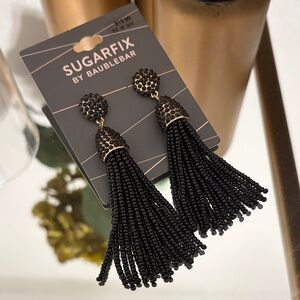 NWT BaubleBar Sugarfix Black Beaded Tassel Earrings